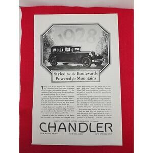 Vtg 1927 Chandler Motors: Styled Boulevards Powered Mountains Print Ad Ephemera